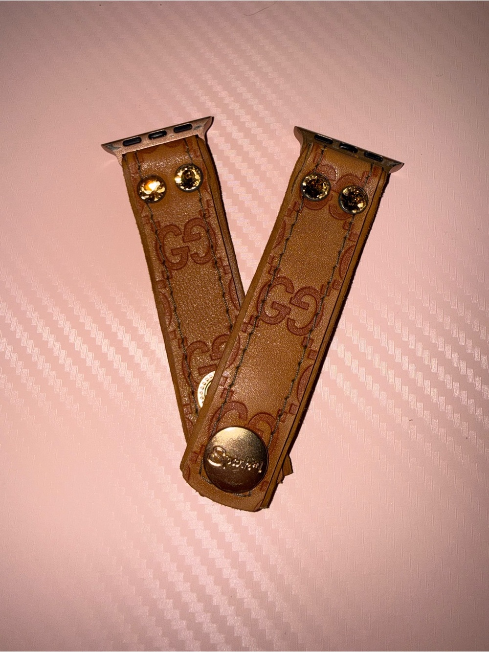 Gucci Tan Leather Apple Watch Band with rose Gold Hardware